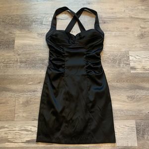 Jump Apparel Fitted Mini Black Satin Cocktail Dress • size 7/8